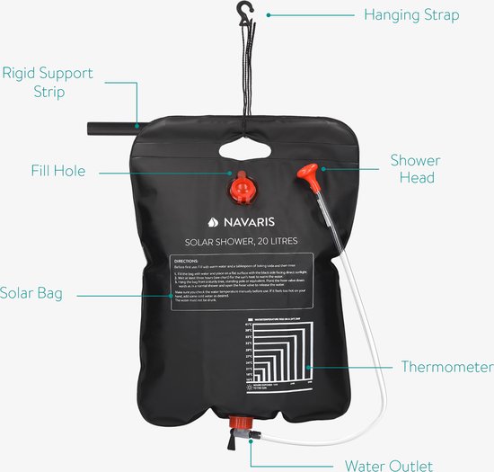 KESSER - Buitendouche - Zwart - Oplaadbare Mobiele Douche met 12V Pomp - 4,5 liter/minuut kopen