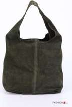 Suède vrouwen schouder tas met zakken in ZWART, shopper dames tas