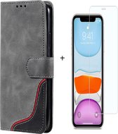 GSMNed – Hoogwaardig iPhone 13 Hoesje Grijs – Luxe Leren Pu Hoesje – 3 pasjes houder – Met Koord – magnetische sluiting – Met Screenprotector