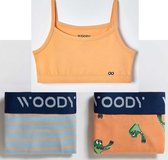 Woody ondergoed set meisjes - krokodil - oranje - 1 topje en 2 boxers - maat 128