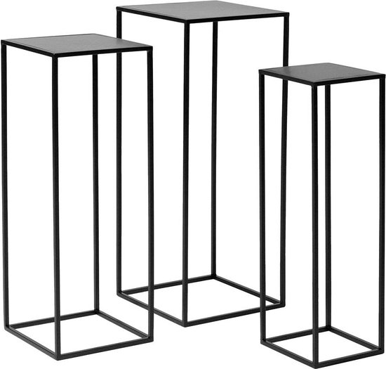 Zuilen - metaal- Set van 3: 74cm, 69cm en 64cm - Zwart - Sokkel - Plantentafel