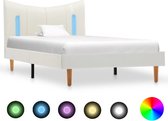 Decoways - Bedframe met LED kunstleer wit 90x200 cm