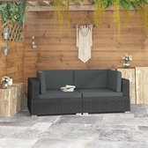 Decoways - Hoekbanken 2 stuks met kussens poly rattan zwart