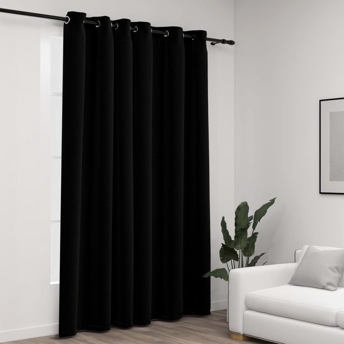 Decoways - Gordijn linnen-look verduisterend met ogen 290x245 cm zwart