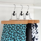 Eleganca houten rokhangers 5 stuks - natuurlijke kleur - multifunctionele rok- of pantalonhanger - hanger met klemsluiting - optimaal voor broeken of rokken
