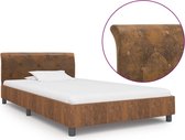 Decoways - Bedframe kunstsuède bruin 90x200 cm