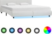 Decoways - Bedframe met LED kunstleer wit 160x200 cm
