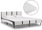Decoways - Bed met matras kunstleer wit en zwart 140x200 cm