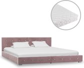 Decoways - Bed met matras fluweel roze 180x200 cm