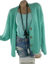 Warm dames vest met knopen kort model kleur turqoise mint maat 38 40 42