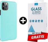 Backcover Slangenprint Fashion Hoesje iPhone 12 Pro Max Mintgroen - Gratis Screen Protector - Telefoonhoesje - Smartphonehoesje