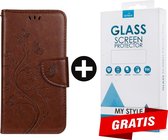 Bookcase Hoesje Vlinders Met Pasjeshouder iPhone 13 Pro Max Bruin - Gratis Screen Protector - Telefoonhoesje - Smartphonehoesje