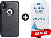 Backcase Lederen Hoesje iPhone XS Zwart - Gratis Screen Protector - Telefoonhoesje - Smartphonehoesje