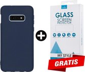 Siliconen Backcover Hoesje Samsung Galaxy S10e Blauw - Gratis Screen Protector - Telefoonhoesje - Smartphonehoesje