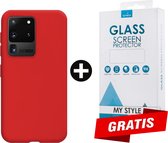 Siliconen Backcover Hoesje Samsung Galaxy S20 Ultra Rood - Gratis Screen Protector - Telefoonhoesje - Smartphonehoesje