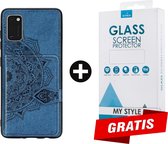 Backcover Fashion Mini Wallet Hoesje Samsung Galaxy A41 Blauw - Gratis Screen Protector - Telefoonhoesje - Smartphonehoesje