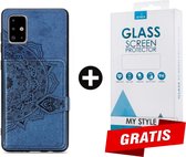 Backcover Fashion Mini Wallet Hoesje Samsung Galaxy A51 Blauw - Gratis Screen Protector - Telefoonhoesje - Smartphonehoesje