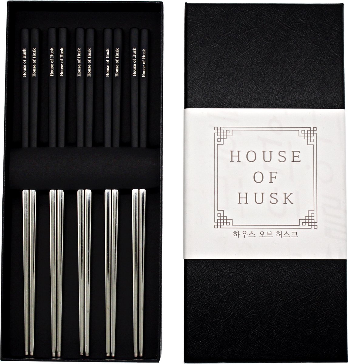 House of Husk Chopsticks Set - Koreaanse Eetstokjes - Vaatwasserbestendig - RVS - 5 Paar - Duo Tone - Zwart Zilver - House of Husk