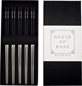House of Husk Chopsticks Set - Koreaanse Eetstokjes - Vaatwasserbestendig - RVS - 5 Paar - Duo Tone - Zwart Zilver