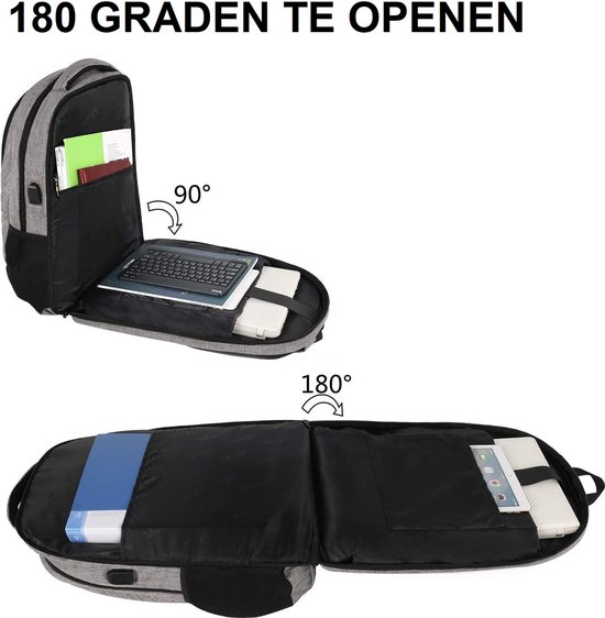 Matein Rugzak met USB Oplaadpoort 36L Grijs Luxe Laptop Rugtas 17.3 inch - Schooltas - Heren - Dames - Jongens - Meisjes - Waterafstotend - Rugzakken