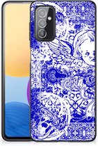 Smartphone Hoesje Geschikt voor Samsung Galaxy M52 Back Case TPU Siliconen Hoesje met Zwarte rand Angel Skull Blue