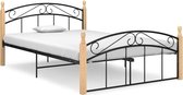 Bedframe metaal en massief eikenhout zwart 140x200 cm