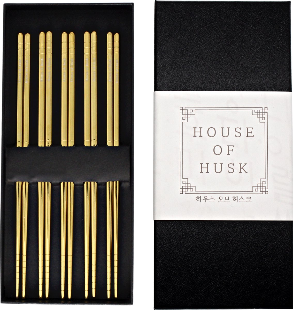 House of Husk Chopsticks Set - Koreaanse Eetstokjes - Vaatwasserbestendig - RVS - 5 Paar - Goud - House of Husk