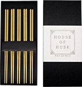 House of Husk ™ - Set de baguettes en Métal Goud - 5 paires de Baguettes coréennes - Acier inoxydable - Métal - Baguettes - Coréen - Va au lave-vaisselle - Baguettes de sushi - Nouilles