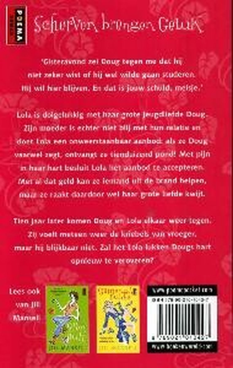 Achterkant van het boek 'Scherven brengen Geluk' met tekst en drie kleinere boekcovers.