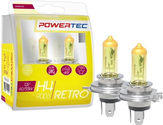 Powertec Retro H4 12V – Gele Autolampen Set (2 stuks)