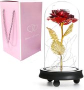 Gouden Roos in glazen stolp met LED - incl Gratis Giftbox - Cadeau voor haar - Moederdag Cadeautje - Decoratie - Liefde