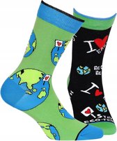 2 pack Gatta-Wola katoenen lange sokken Funky, 2 verschillende patronen, maat 39-42, Wereldreis patroon