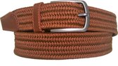 Cognac - Elastische Comfort Riem Delux - maat 115 cm - Gevlochten - 100% Elastisch - Nikkelvrije Gesp