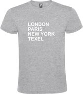 Grijs t-shirt met " London, Paris , New York, Texel " print Wit size M