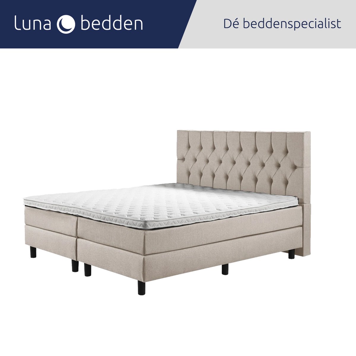 Luna Bedden - Boxspring Luna - 180x220 Compleet Beige Gecapitonneerd Bed