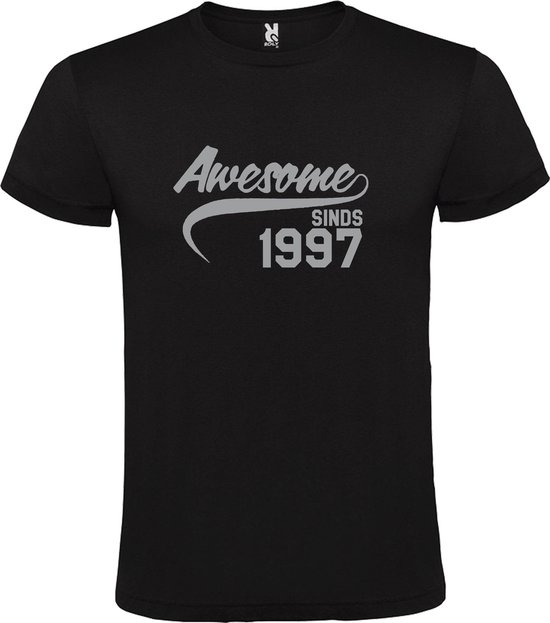 Zwart  T shirt met  "Awesome sinds 1997" print Zilver size XXXL