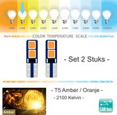 2x T5 CANBus Led Lamp set 2 stuks | AMBER | 2100k | 2200K | 12V | 4 SMD 3030 | Verlichting | Oranje W3W W1.2W Led Auto-interieur Verlichting Dashboard Warming Indicator Wig auto In