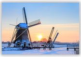 Traditionele Windmolen in de Sneeuw - Foto op Dibond - Nederland - Aluminium Schilderij - Wanddecoratie - 140x70 cm