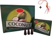 Doos met 12 pakjes - Wierook - Wierookkegeltjes - Kegeltjes - Kegels - Incense Cones - Kokosnoot - Coconut - 120 Kegeltjes + Gelukspoppetje
