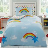 Regenboog eenpersoons dekbedovertrek - multi colour - Rainbow dekbed 1 persoons met 1 kussensloop - lichtblauw