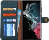 KHAZNEH Samsung Galaxy S22 Ultra Hoesje RFID Book Case Echt Leer Groen