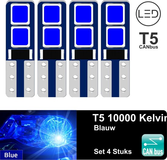 Verwacht het Munching Bepalen 4x T5 CANBus Led Lamp set 4 stuks | Blauw | 240LM | 10000K | 12V | 4 SMD  3030 |... | bol.com