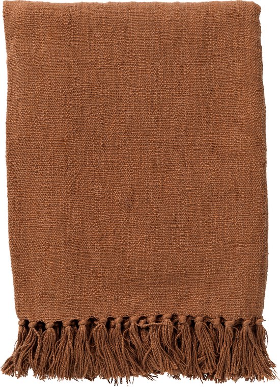 Dutch Decor - JUNE - Plaid 140x180 cm - deken van geweven katoen met franjes - Tobacco Brown - bruin
