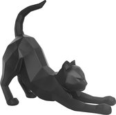Lucy's Living Luxe Beeld CAT STRETCHING Zwart – 20 x 27 x 24 cm - polyresin - decoratie - woonaccessoires - interieur – beeld – krokodil – wanddecoratie – abstract – zwart – wit