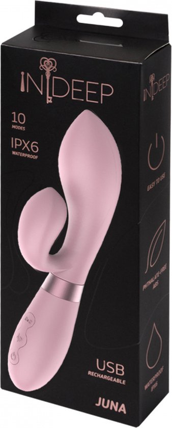 Oplaadbare USB Vibrator - Clitoris Stimulator - 100% Silicone - 2 motoren - 10 standen - Waterdicht (IPX6) - Indeep - Juna - Roze - Merkloos