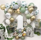 52pcs Jungle ballonenset - 1 jaar ballonnen -  dierenfeest - dieren party - jungle thema - leeuw