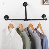 Wandkapstok – Ophangrail Kleding – Kapstok voor aan de Muur - Industriële Stijl – Kledingstang - 56cm lang - Zwart