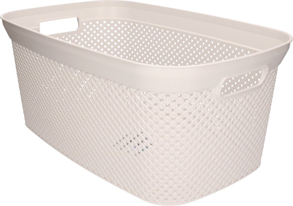 Goedkoopste 1x Witte wasmanden 35 liter 34 x 54 x 23 cm - Kunststof/plastic draagmand - De was doen huishoudartikelen - Wasmanden/wasgoedmanden