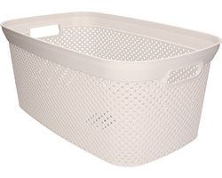 Wasmand - wit - kunststof - 34 x 54 x 23 cm - 35 liter - met handvatten - manden voor wasgoed