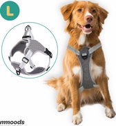 Mmoods Hondentuigje Grijs - Anti-Trek Tuig - Hondenharnas voor Grote Honden- Reflecterende Halsband Hond - Hondenhalsband Maat L